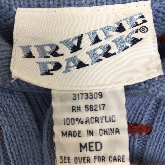 Vintage Irvine Park Men’s 3D Knit Grandpa Sweater Blue Red Cream Size M Retro - Picture 5 of 10